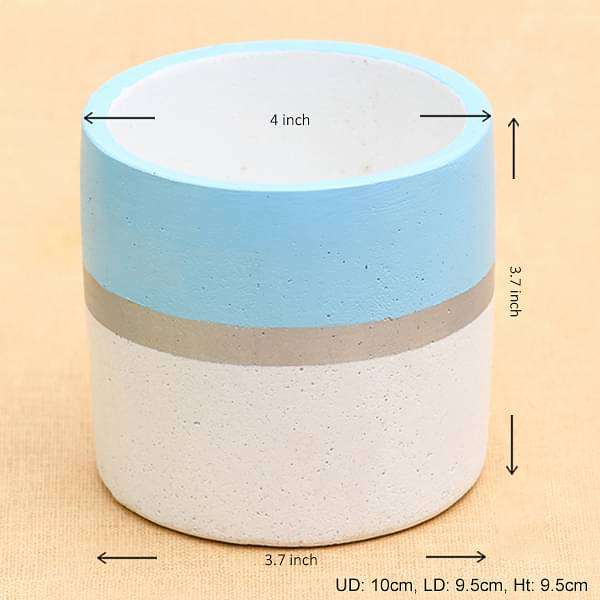 4 inch (10 cm) Circlet Concrete Pot (Rustic White, Sky Blue) - Image 2