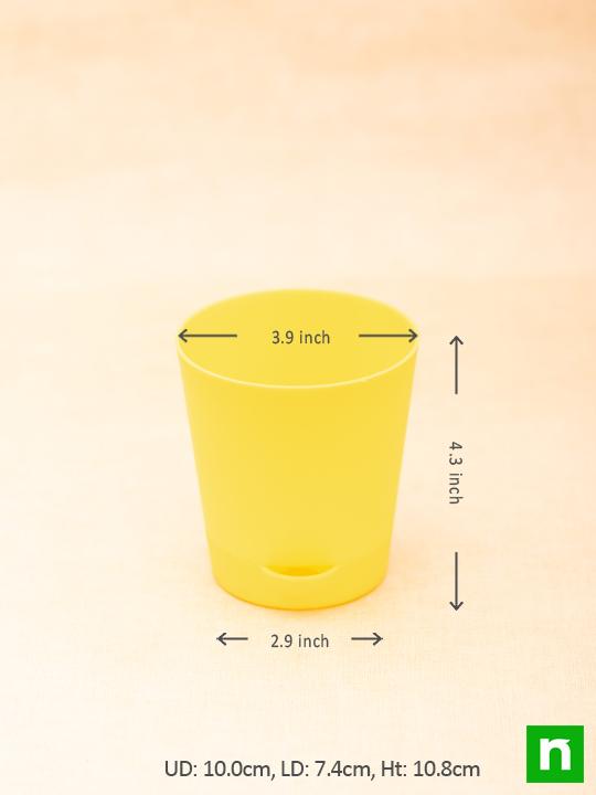3.9 inch (10 cm) Krish No. 10 Self Watering Round Plastic Planter (Yellow) (set of 6) - Image 3