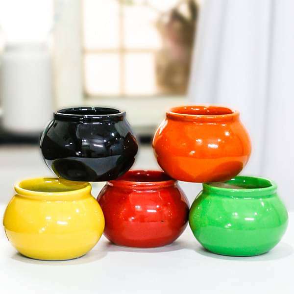 3 inch (8 cm) Handi Shape Round Ceramic Pots - Pack of 5 - Image 2