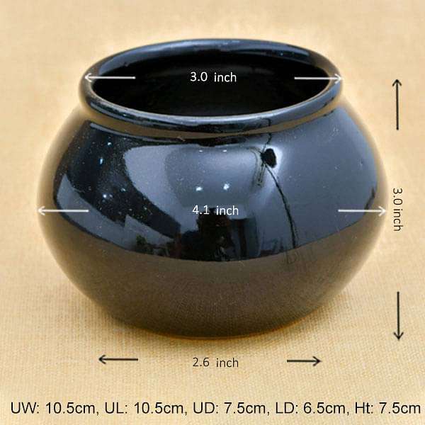 3 inch (8 cm) Handi Shape Round Ceramic Pot (Black) (set of 3) - Image 2