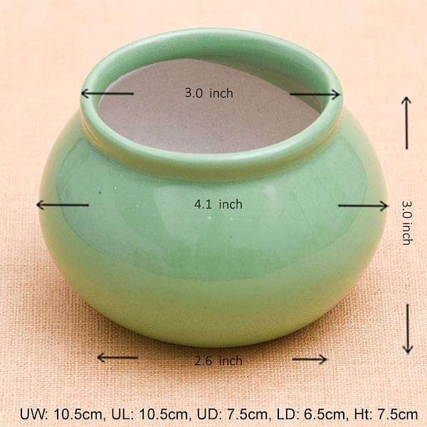 3 inch (8 cm) Handi Shape Round Ceramic Pot (Green) (set of 3) - Image 3