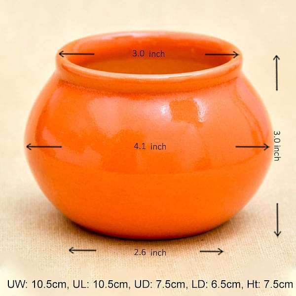 3 inch (8 cm) Handi Shape Round Ceramic Pot (Orange) (set of 3) - Image 3
