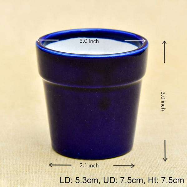 3 inch (8 cm) Round Ceramic Pot with Rim (Navy Blue) (set of 3) - Image 2