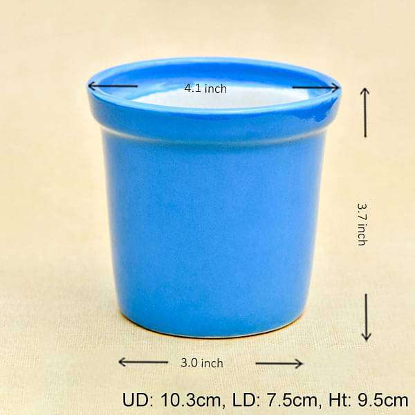 4.1 inch (10 cm) Round Ceramic Pot with Rim (Blue) (set of 2) - Image 2