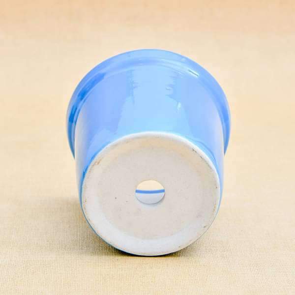 4.1 inch (10 cm) Round Ceramic Pot with Rim (Blue) (set of 2) - Image 3