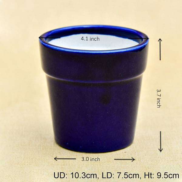 4.1 inch (10 cm) Round Ceramic Pot with Rim (Navy Blue) (set of 2) - Image 2