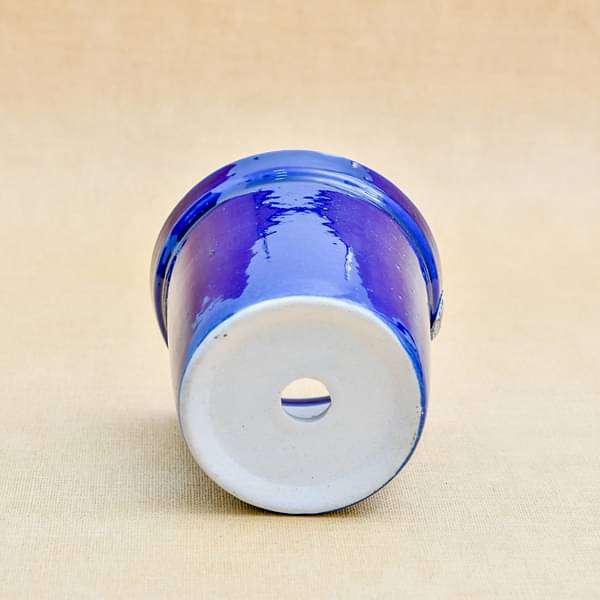 4.1 inch (10 cm) Round Ceramic Pot with Rim (Navy Blue) (set of 2) - Image 3