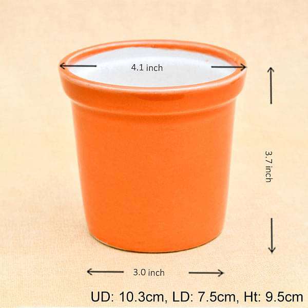 4.1 inch (10 cm) Round Ceramic Pot with Rim (Orange) (set of 2) - Image 2