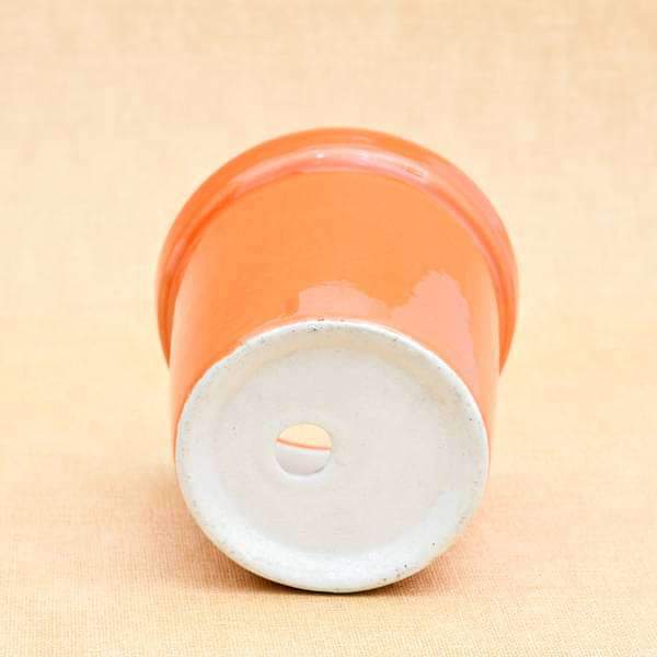 4.1 inch (10 cm) Round Ceramic Pot with Rim (Orange) (set of 2) - Image 3