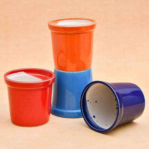 4.1 inch (10 cm) Round Ceramic Pots with Rim - Pack of 4 - Image 2