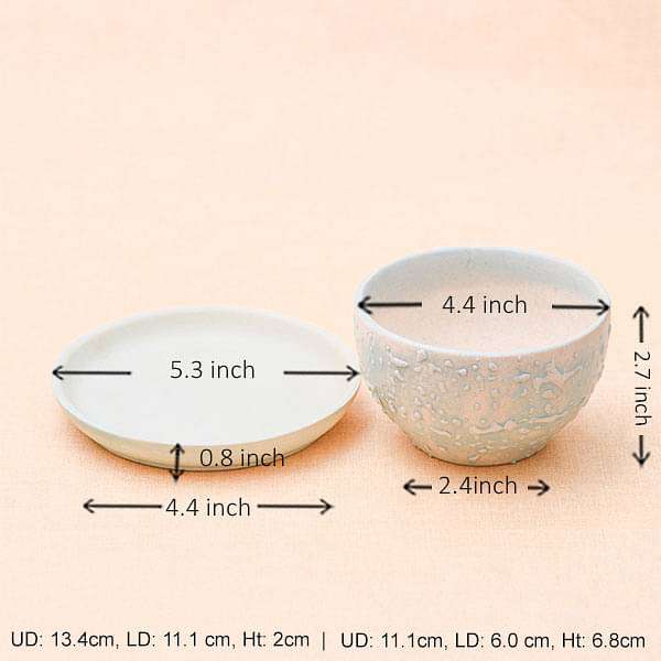 4.4 inch (11 cm) CP014 Embossed Bowl Round Ceramic Pot with Plate (Aqua Blue) - Image 2