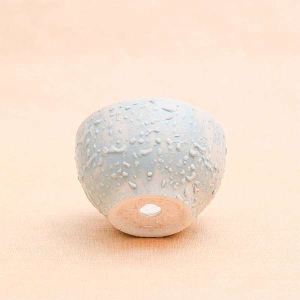 4.4 inch (11 cm) CP014 Embossed Bowl Round Ceramic Pot with Plate (Aqua Blue) - Image 4
