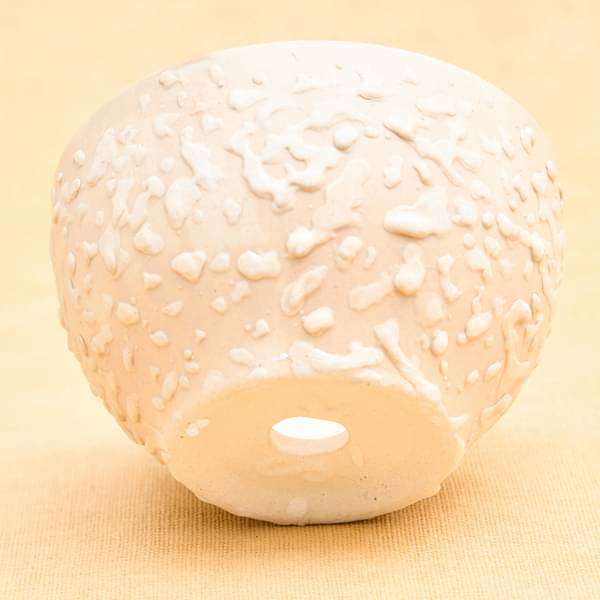 4.4 inch (11 cm) CP015 Embossed Bowl Round Ceramic Pot With Plate (Beige) - Image 3