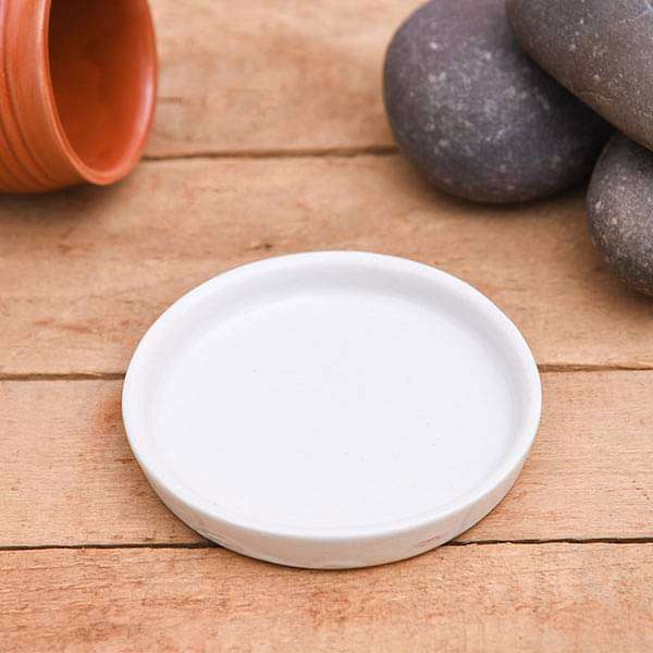 4.2 inch (11 cm) Round Ceramic Plate For 4 inch (10 cm) Ceramic Pot (White) (set of 6) - Image 3