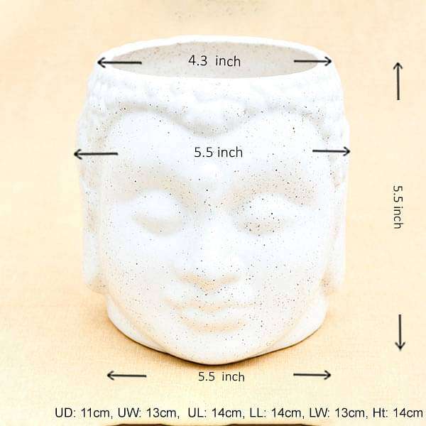 4.3 inch (11 cm) Buddha Marble Finish Ceramic Pot (White) (set of 2) - Image 3