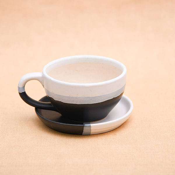 4.4 inch (11 cm) CP001 Cup Shape Round Ceramic Pot with Plate (White, Black) - Image 4
