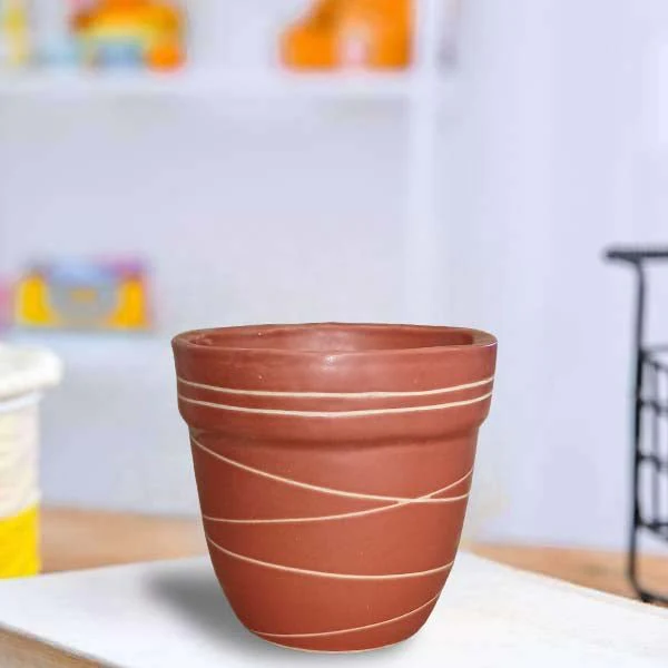 4.5 inch (11 cm) Thread Design Round Ceramic Pot with Rim - Image 4