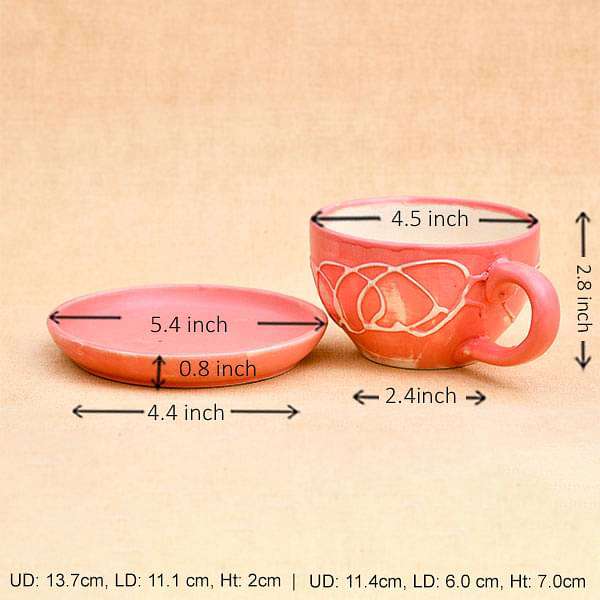 4.5 inch (11 cm) CP010 Embossed Cup Shape Round Ceramic Pot with Plate (Peach) - Image 2