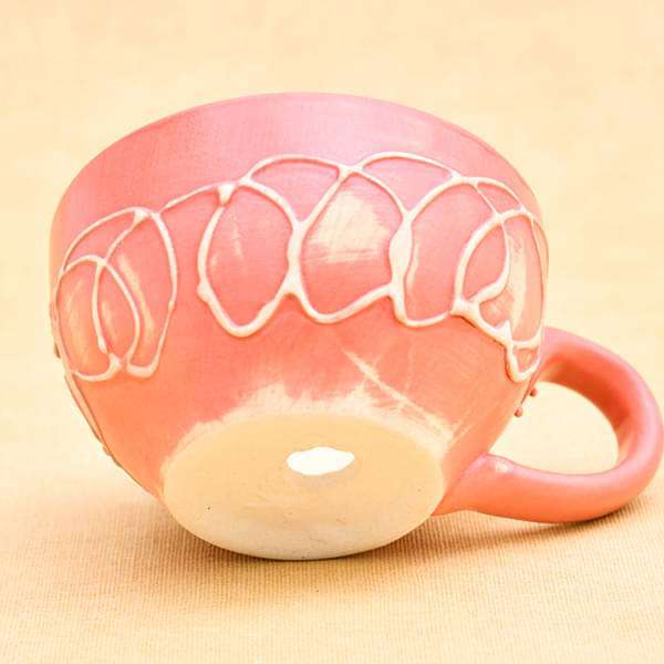 4.5 inch (11 cm) CP010 Embossed Cup Shape Round Ceramic Pot with Plate (Peach) - Image 4