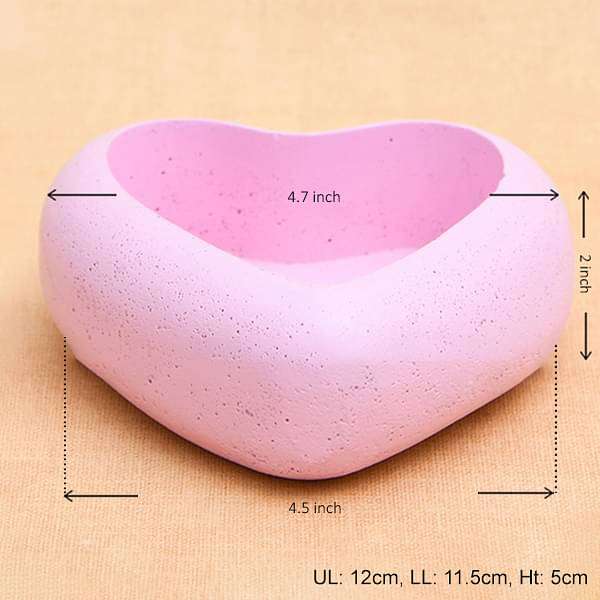 4.7 inch (12 cm) Heart Shape Concrete Pot (Pink) - Image 2