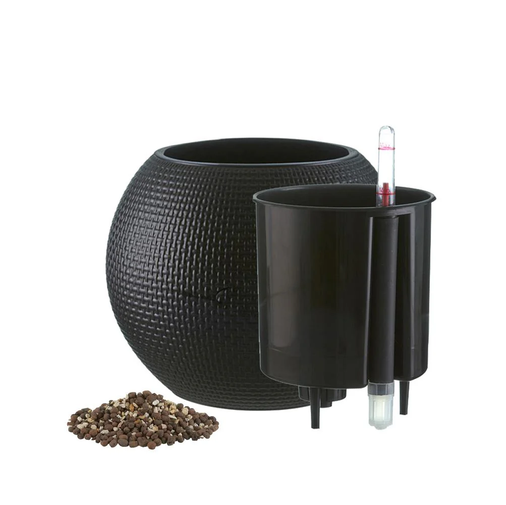 4.9 inch (12 cm) GW 01 Self Watering Round Plastic Planter (Black) - Image 2