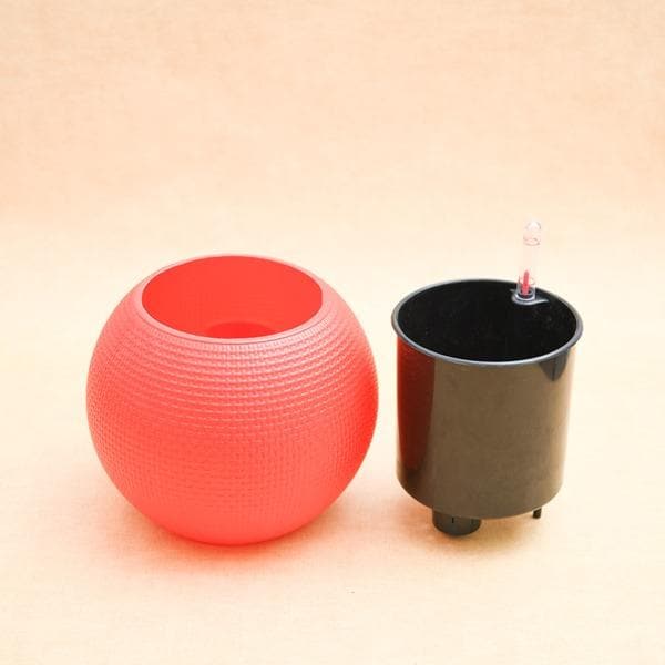 4.9 inch (12 cm) GW 01 Self Watering Round Plastic Planter (Red) - Image 3