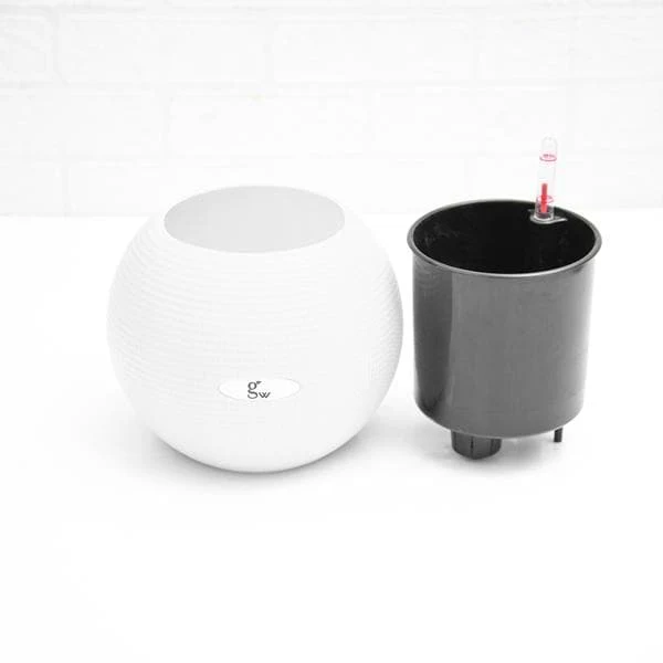 4.9 inch (12 cm) GW 01 Self Watering Round Plastic Planter (White) - Image 3