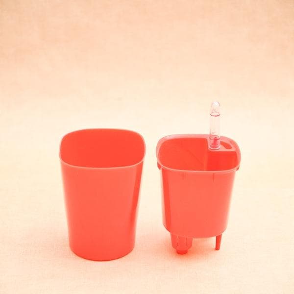 4 inch (10 cm) GW 03 Self Watering Round Plastic Planter (Red) (Set of 3) - Image 3