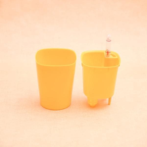 4 inch (10 cm) GW 03 Self Watering Round Plastic Planter (Yellow) (Set of 3) - Image 3