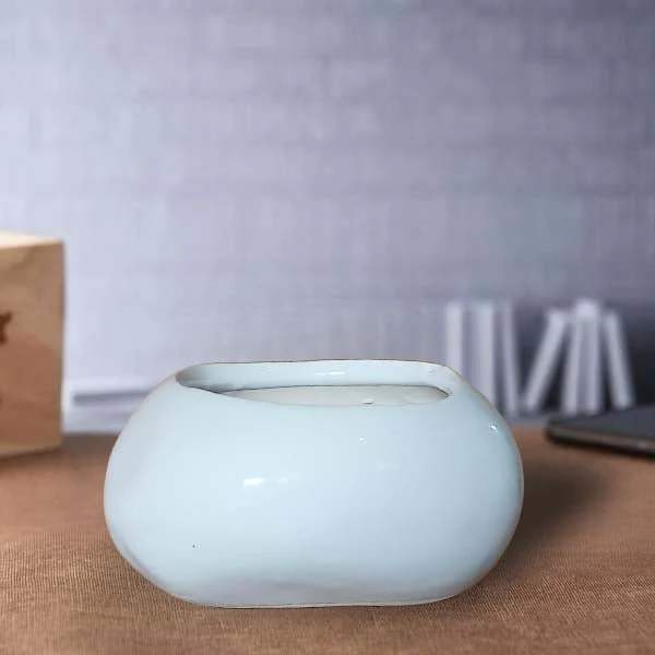 4 inch (10 cm) Stone Shape Round Cylindrical Ceramic Pot - Image 3