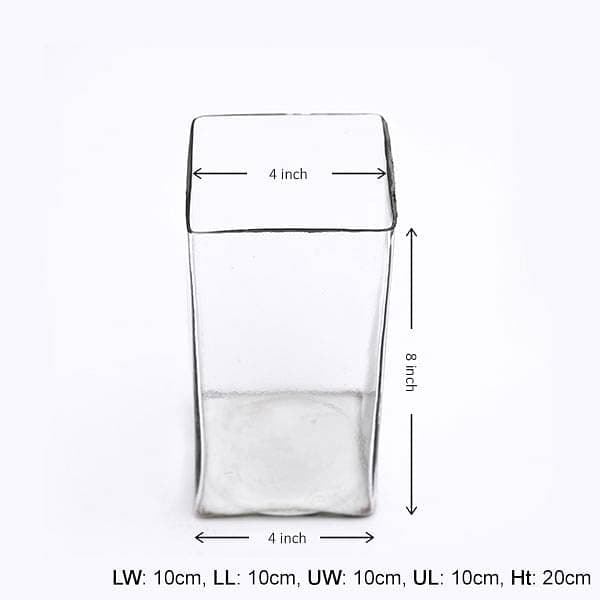 4 inch (10 cm) Square glass vase (8 inch (20 cm) ht) - Image 2