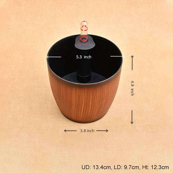 5.3 inch (13 cm) Ronda No. 1412 Wooden Finish Self Watering Round Plastic Planter (Brown) (set of 3) - Image 3