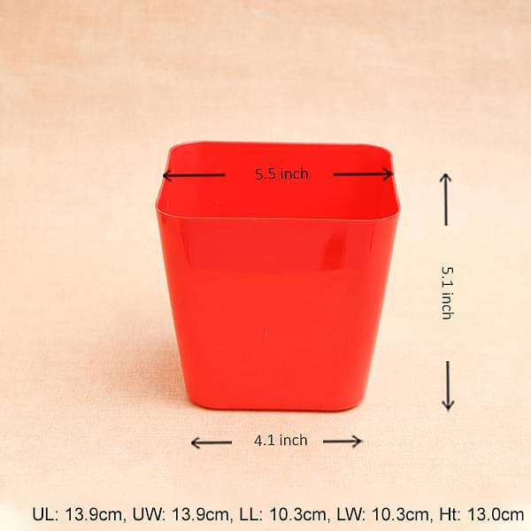 5.5 inch (14 cm) Square Plastic Planter with Rounded Edges (Red) (set of 6) - Image 2