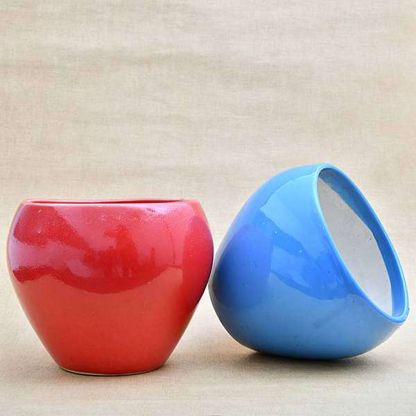 5.7 inch (14 cm) Apple Round Ceramic Pots - Pack of 2 - Image 2