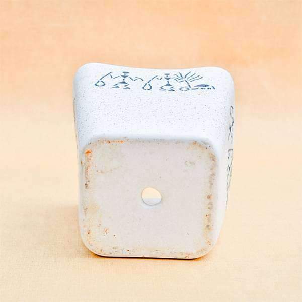 5.9 inch (15 cm) Warli Painting Marble Finish Square Cone Ceramic Pot With Rounded Edges (White) (set of 2) - Image 3