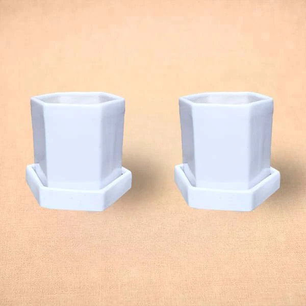 5 inch (12 cm) Hexagon Ceramic Pot with Plate - Image 2