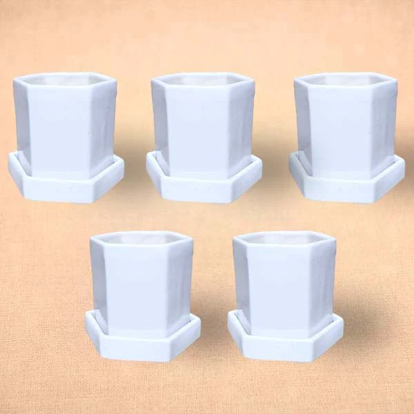 5 inch (12 cm) Hexagon Ceramic Pot with Plate - Image 3