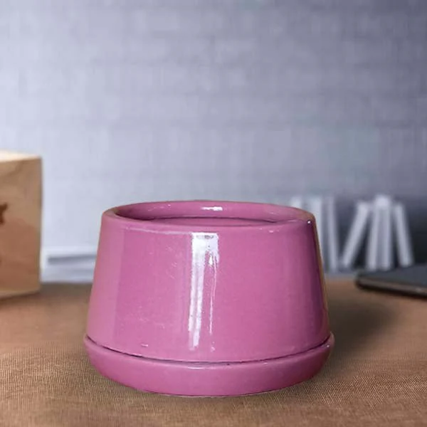 5 inch (12 cm) U Shape Ceramic Pot with Plate - Image 3