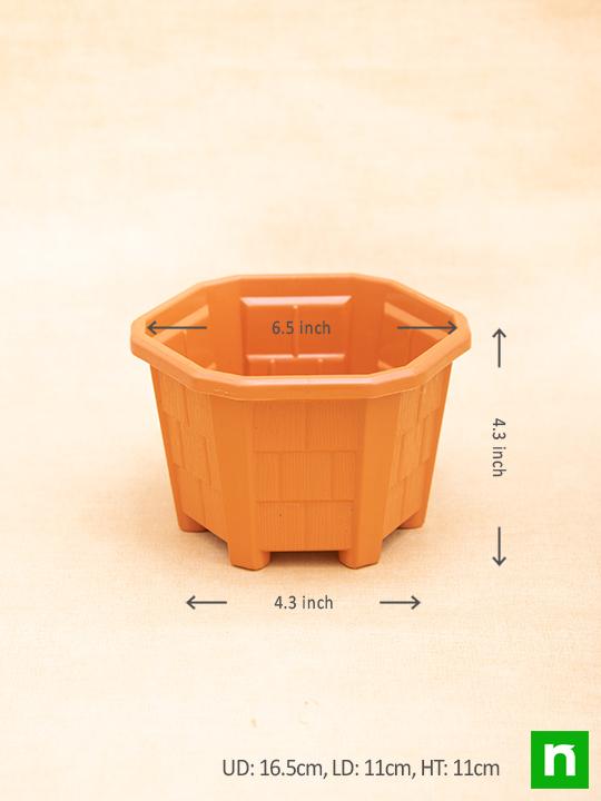6.5 inch (17 cm) Hexa No. 2 Plastic Planter (Terracotta Color) (set of 6) - Image 3