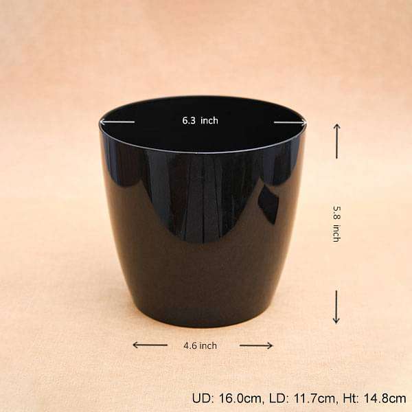 6.3 inch (16 cm) Valencia 16 Round Plastic Planter (Black) (set of 6) - Image 2