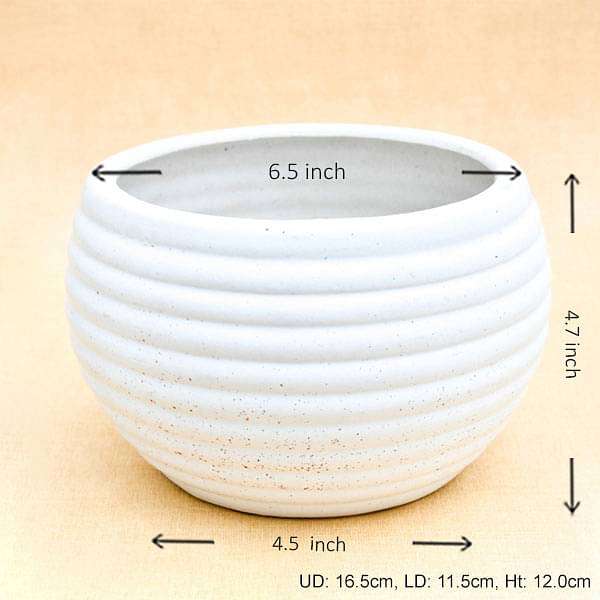 6.5 inch (17 cm) Ring Pattern Marble Finish Round Ceramic Pot (White) (set of 2) - Image 2