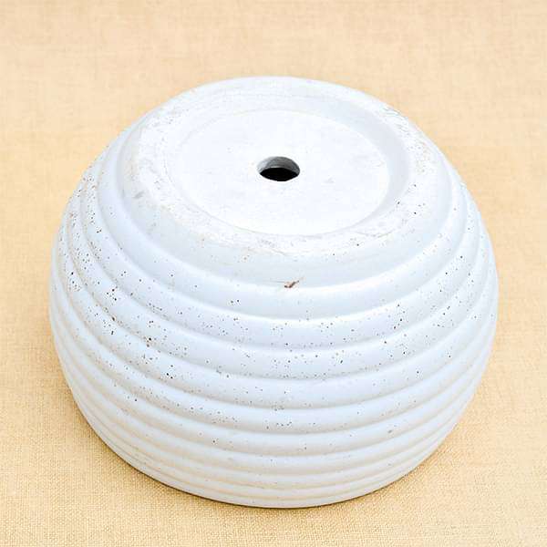 6.5 inch (17 cm) Ring Pattern Marble Finish Round Ceramic Pot (White) (set of 2) - Image 3