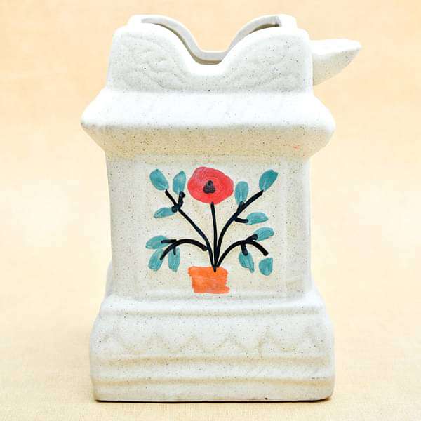 6.6 inch (17 cm) Tulsi Vrindavan Matt Finish Rectangle Ceramic Pot (Light Brown) - Image 5