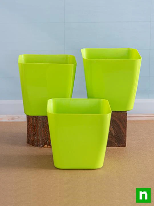 6.7 inch (17 cm) Square Plastic Planter with Rounded Edges (Green) (set of 3) - Image 2