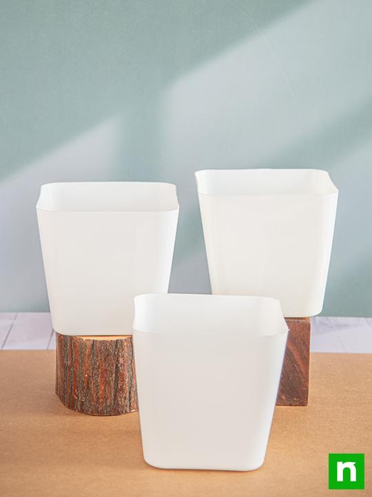 6.7 inch (17 cm) Square Plastic Planter with Rounded Edges (White) (set of 3) - Image 2