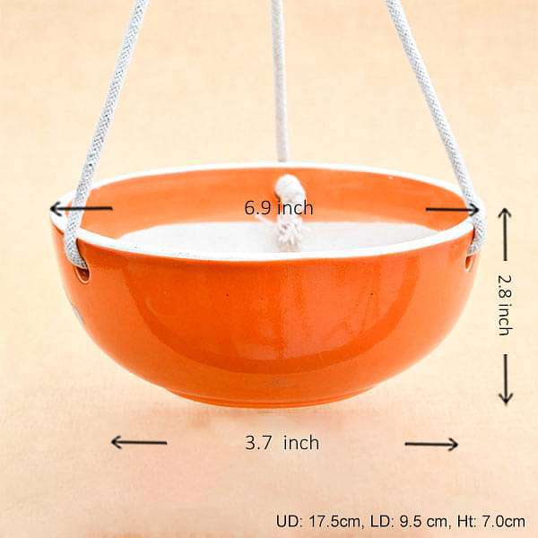6.9 inch (18 cm) Bowl Hanging Round Ceramic Pot (Orange) (set of 2) - Image 2