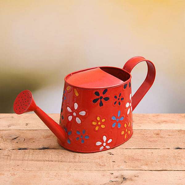 Hand Printed Round Metal Watering Can (Red) - Gardening Tool