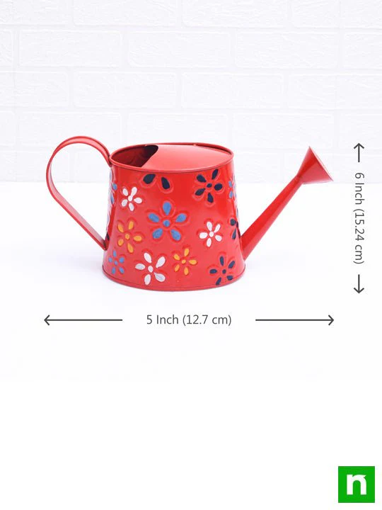 Hand Printed Round Metal Watering Can (Red) - Gardening Tool - Image 2