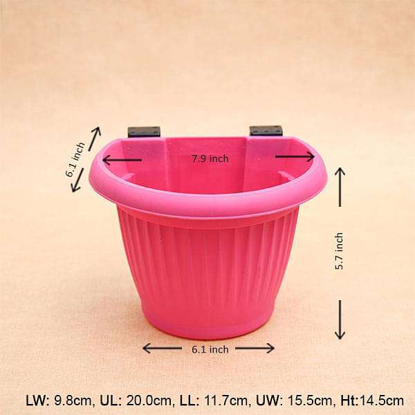 7.9 inch (20 cm) Bello Railing D Shape plastic Planter (Dark Pink) (set of 6) - Image 3