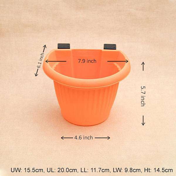 7.9 inch (20 cm) Bello Railing D Shape plastic Planter (Orange) (set of 6) - Image 2